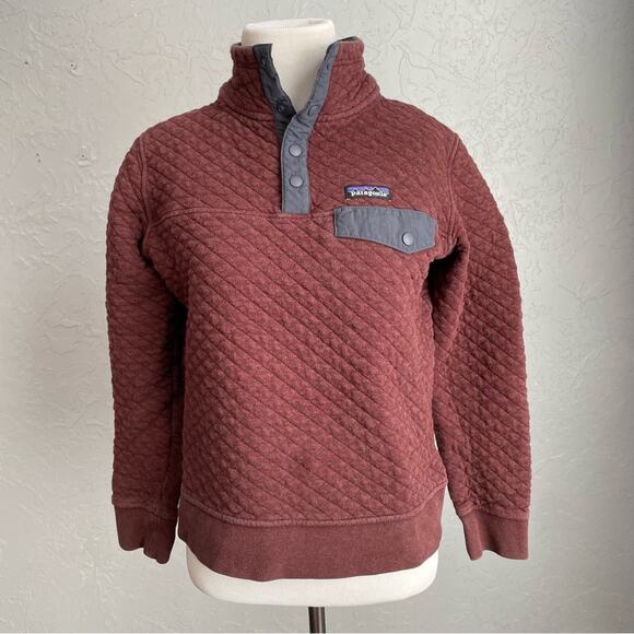 Patagonia Cotton Quilt Snap Pullover Small Red Maroon Sweatshirt Organic - Picture 1 of 8